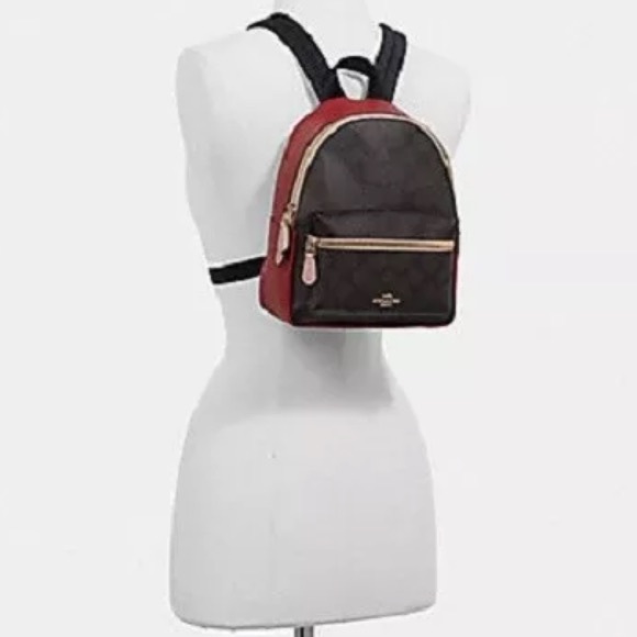 Coach Mini Charlie Backpack Brown Pink Bag Black - Picture 8 of 8